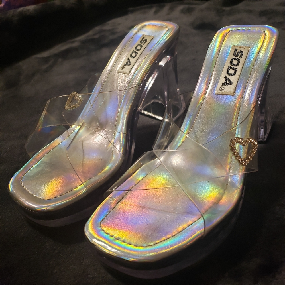 Soda Clear & Holographic Platform Heel